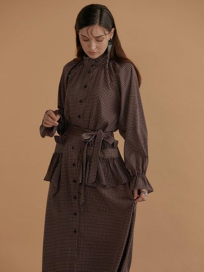 katiacho Katiacho Check Ruffle Long Dress [Pink]