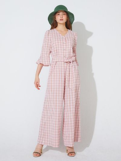 katiacho Katiacho Check Wide Jumpsuit [Pink]