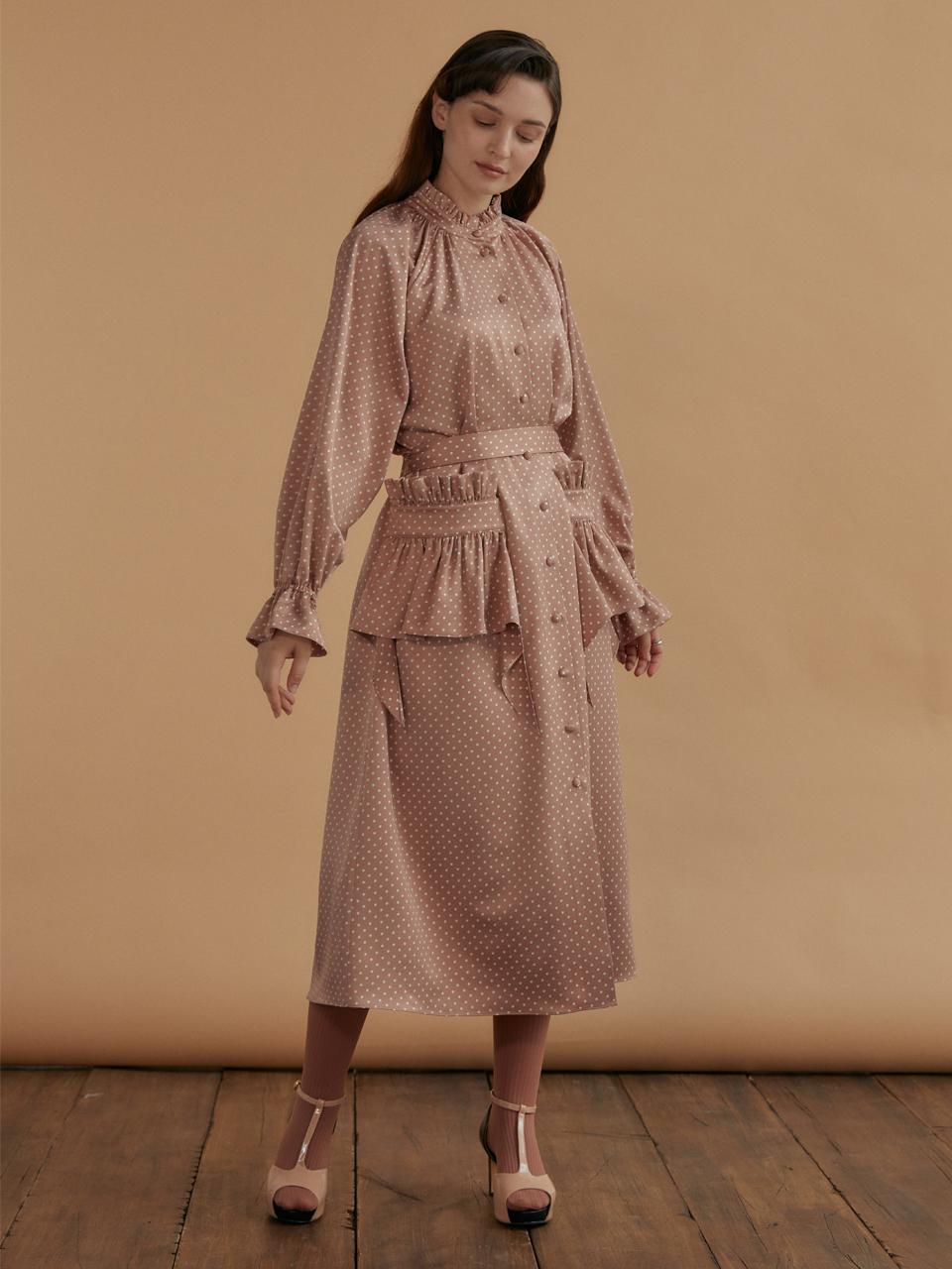 katiacho Katiacho Dot Ruffle Long Dress [Pink]