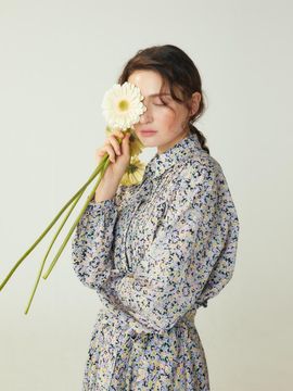 katiacho katiacho Flower Pintuck Blouse [Pink/Purple]