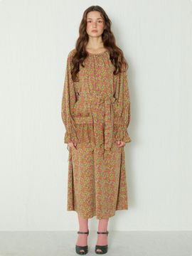 katiacho katiacho Flower Ruffle Long Maxi Dress [pink, Royal Mustard]