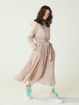 katiacho Katiacho Frill Wide Full Orange Flower Skirt [Pink]