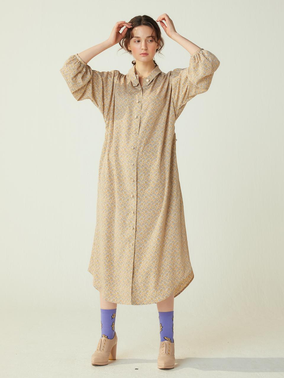 katiacho Katiacho Lace-up Back Shirts Dress [Pink/Beige]