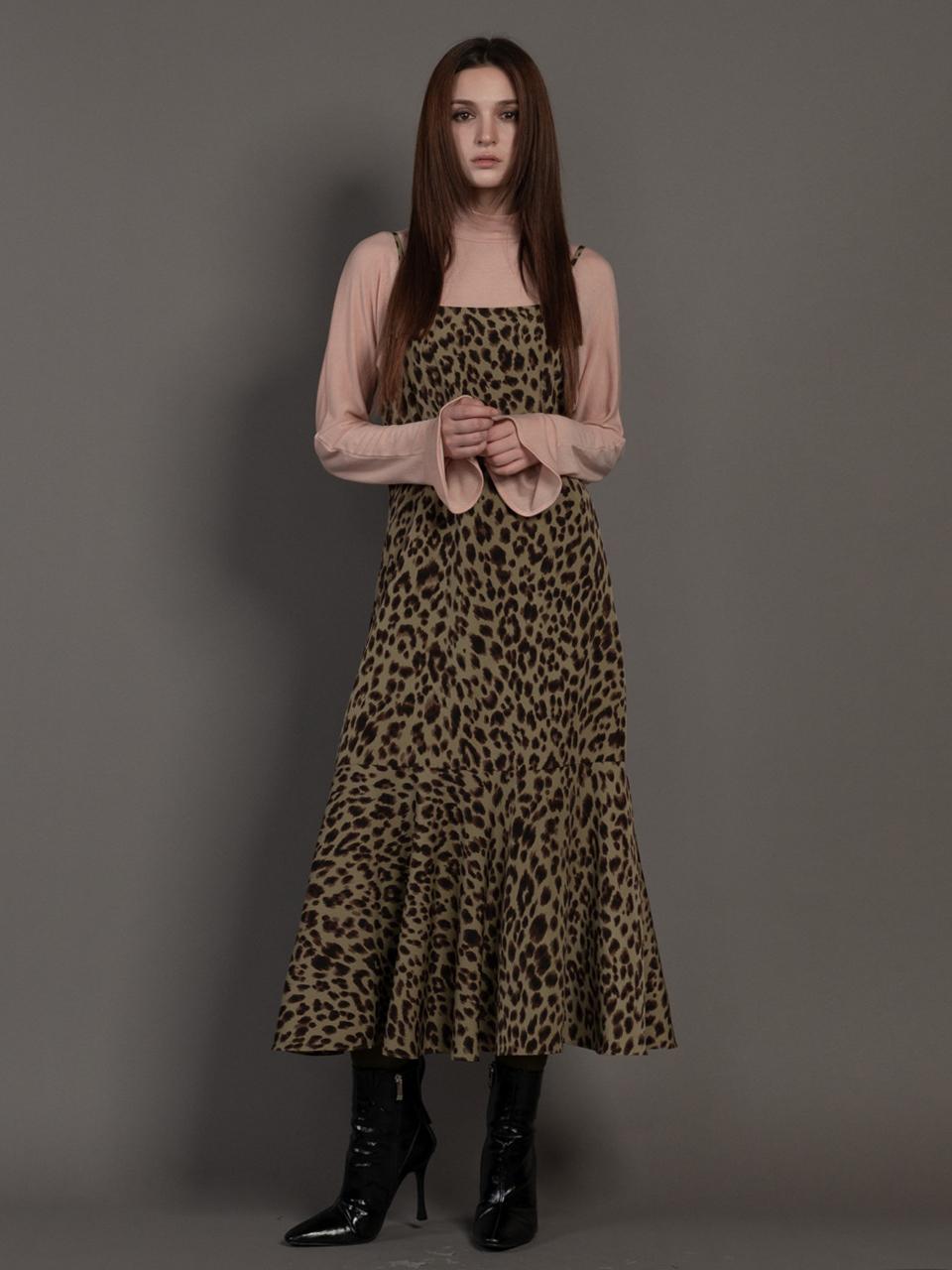 katiacho Katiacho Leopard Flare String Dress [Pink/Brown/Khaki]