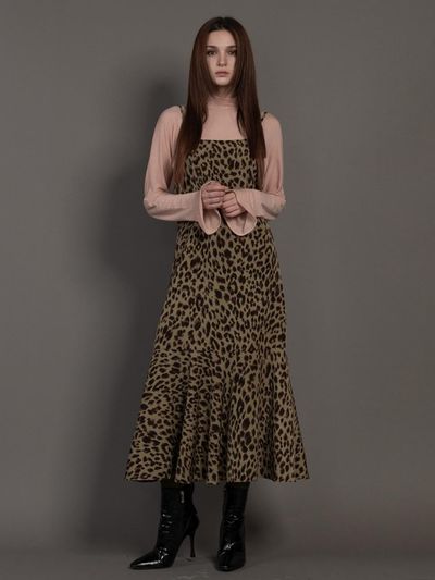 katiacho Katiacho Leopard Flare String Dress [Pink/Brown/Khaki]