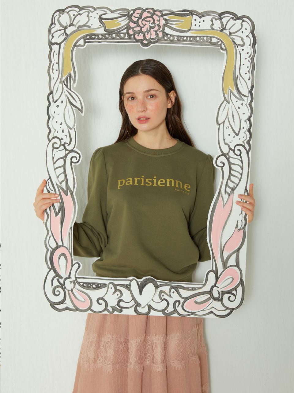 katiacho katiacho Lettering Puff Sleeve Sweatshirt [pink, NATURAL KHAKI]