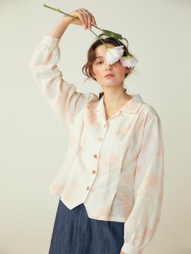 katiacho Katiacho Linen Jacket Flower Blouse [Pink]