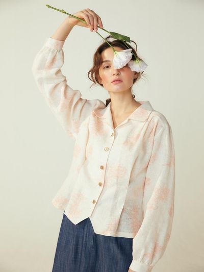 katiacho Katiacho Linen Jacket Flower Blouse [Pink]
