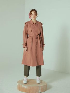 katiacho Katiacho Loose Fit Two-way Trench Coat [Pink, Brown]