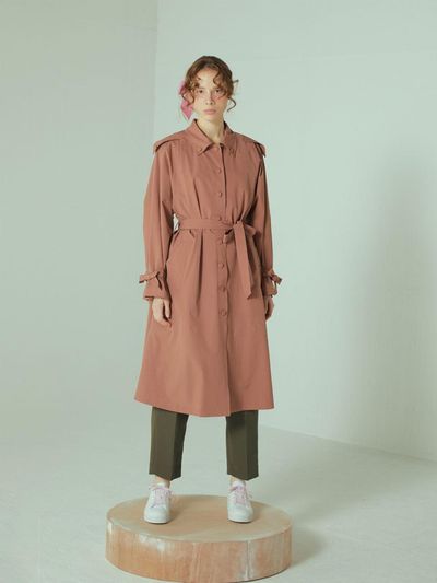 katiacho Katiacho Loose Fit Two-way Trench Coat [Pink, Brown]