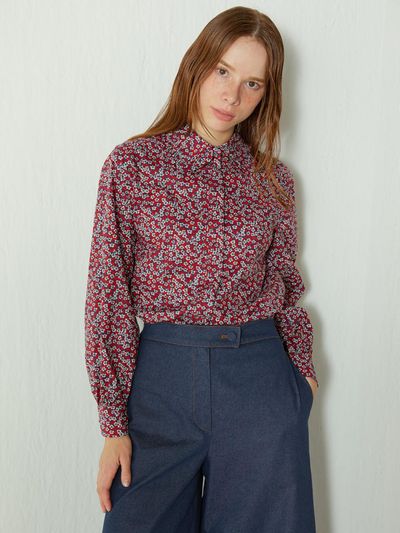 katiacho Katiacho Lovely Collar Cotton Blouse [Pink, Red]
