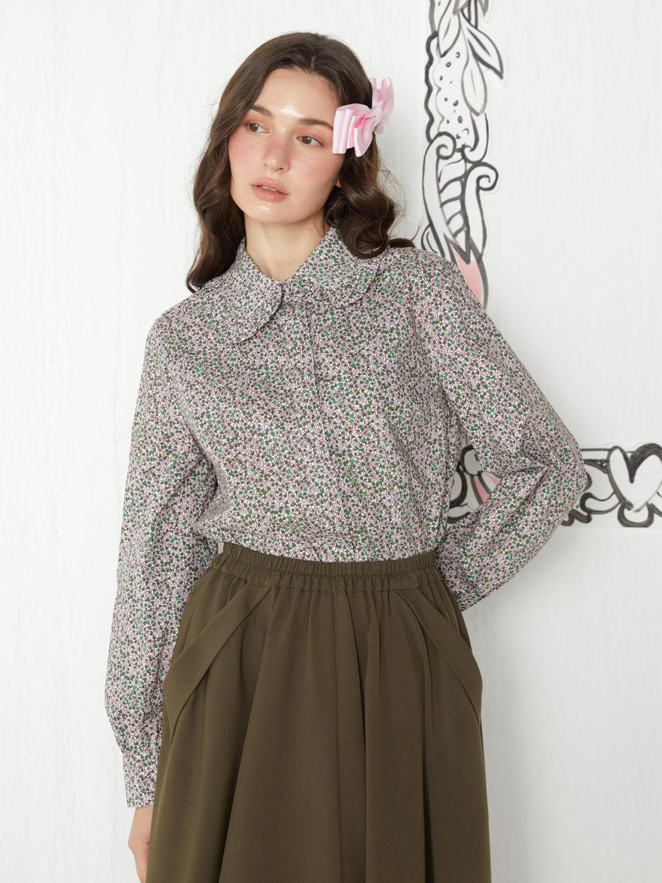 katiacho katiacho Lovely Collar Cotton Flower Blouse [Pink]