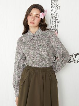 katiacho katiacho Lovely Collar Cotton Flower Blouse [Pink]