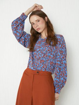 katiacho katiacho Luxury Ribbon Tie Blouse [Pink, Rich Blue]