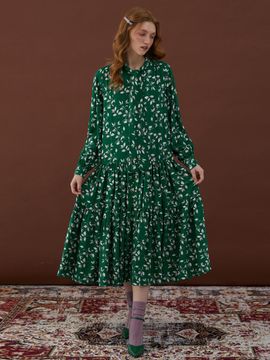 katiacho Katiacho Ribbon Tie Tiered Flower Dress [Pink/Green]
