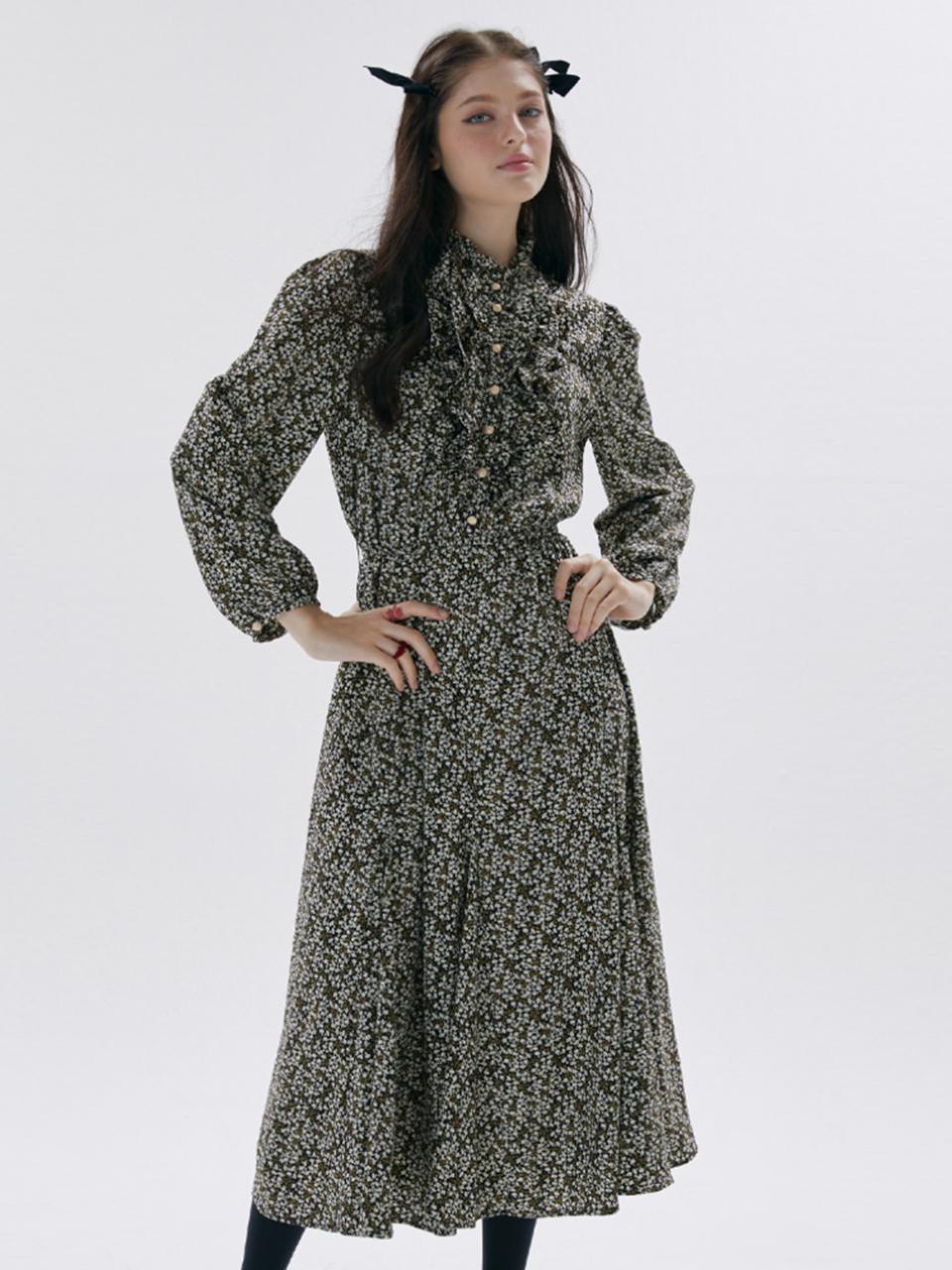 katiacho katiacho Ruffle Deco Black Flower Dress [Pink]