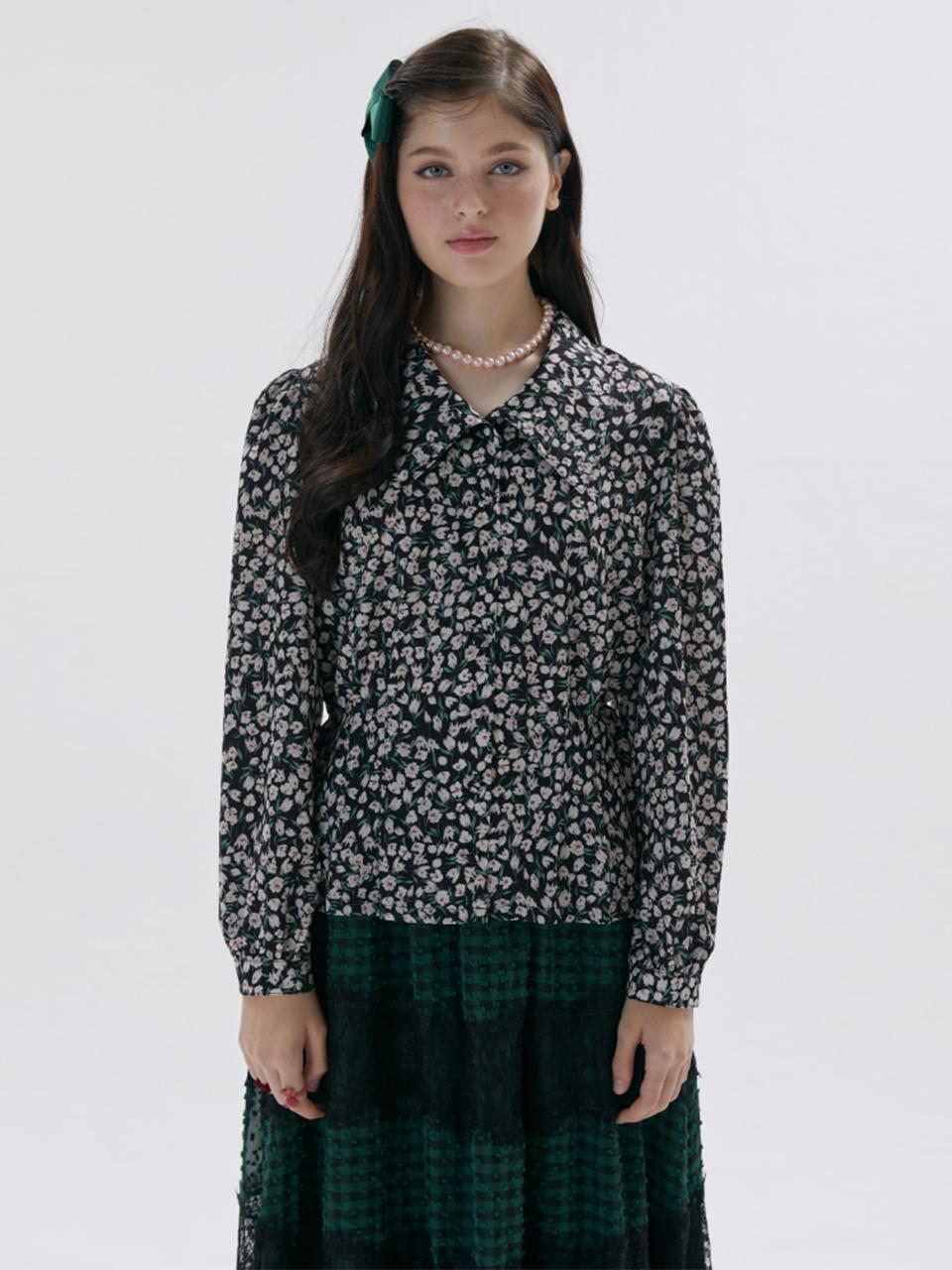 katiacho katiacho Two way Collar Vintage Blouse [Pink/Black]