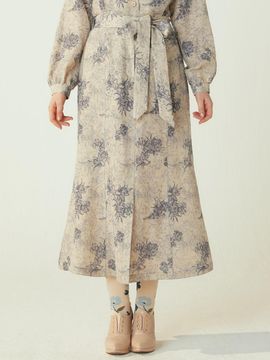 katiacho Linen Mermaid Navy Flower Skirt [Pink]