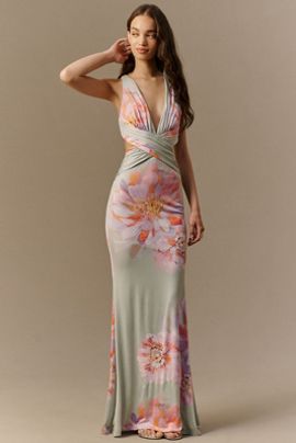 Katie May - Leyla Cowled Halter Open-Back Knotted Jersey Maxi Dress