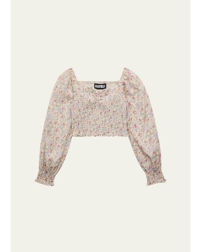 KatieJ NYC Girl's Floral-Print Smocked Top