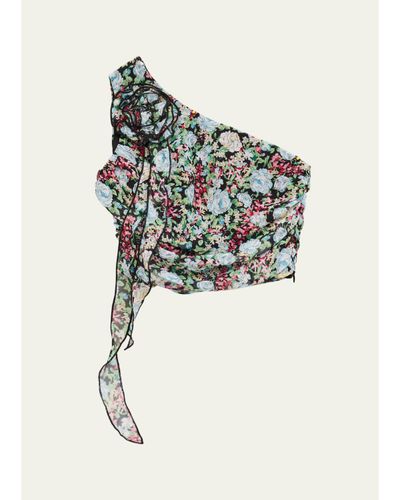 KatieJ NYC Girl's Tween Floral-Print One Shoulder Rossette Top