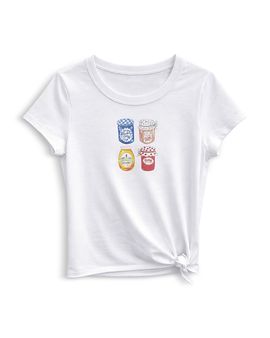 Katiejnyc KatieJnyc Girls' Tween Jam Jar Graphic Knotted Tee