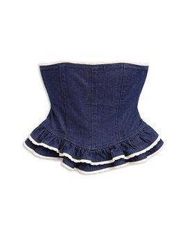 Katiejnyc KatieJnyc Girls' Tween Kauai Denim Lace Trim Bustier Top