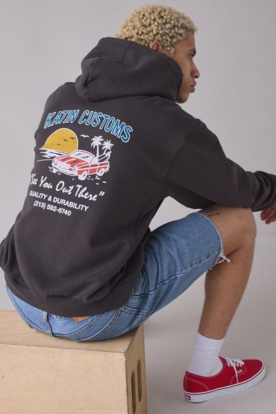Katin Katin Alamitos Graphic Hoodie Sweatshirt in Washed Black, Men's at Urban Outfitters
