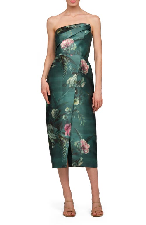 Kay Unger Kay Unger Amelie Floral Strapless Mikado Sheath Cocktail Dress