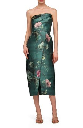 Kay Unger Kay Unger Amelie Floral Strapless Mikado Sheath Cocktail Dress