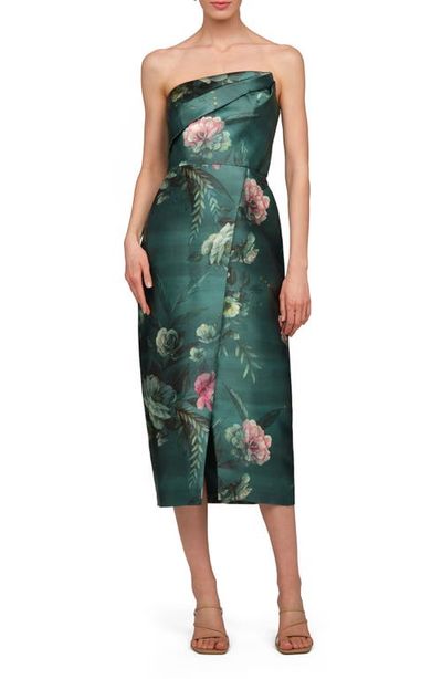 Kay Unger Kay Unger Amelie Floral Strapless Mikado Sheath Cocktail Dress