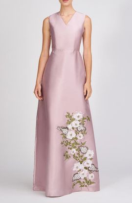 Kay Unger Kay Unger Aurelia Floral Sleeveless Taffeta Gown