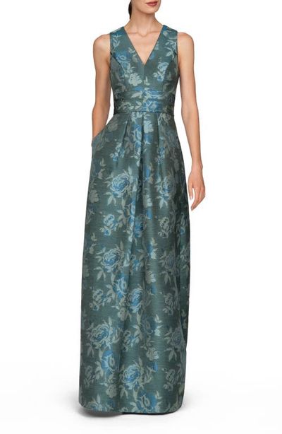 Kay Unger Kay Unger Cameron Floral Jacquard Sleeveless Gown