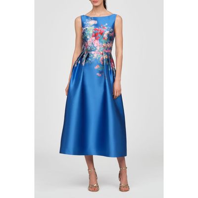 Kay Unger Kay Unger Dina Placed Floral Mikado Cocktail Dress