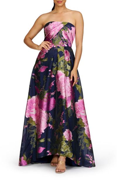 Kay Unger Kay Unger Holly Floral Print Strapless Gown