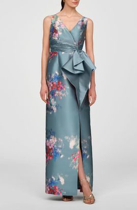 Kay Unger Kay Unger Kathleen Placed Floral Mikado Column Gown