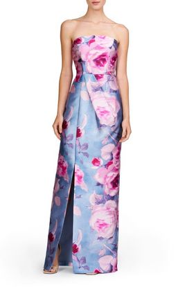 Kay Unger Kay Unger Lucienne Floral Strapless Column Gown