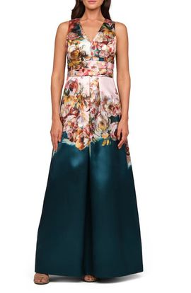Kay Unger Kay Unger Mariah Floral Print Mikado Gown