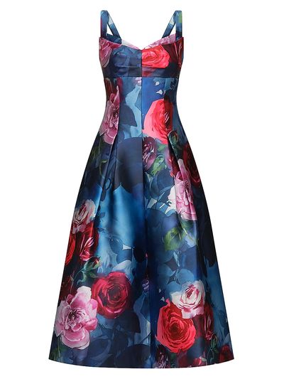 Kay Unger Women's Adria Floral Satin Tea-Length Dress