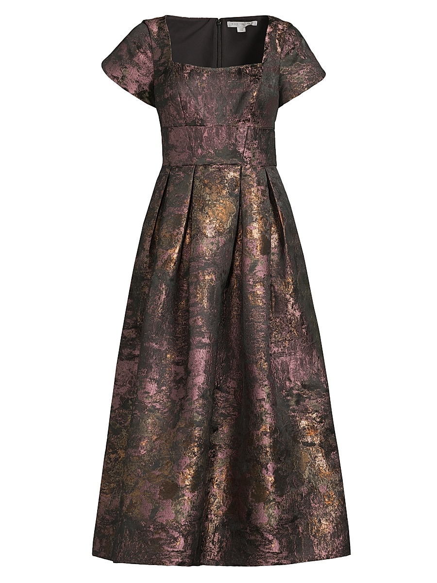 kay unger metallic dress KAY UNGER Bronze Metallic & Lace Fit & Flare Sleeveless Cocktail Dress 4