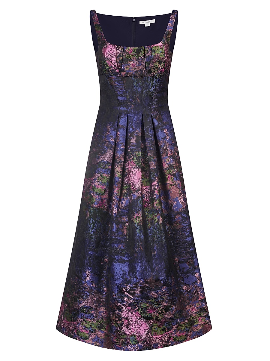 ruched floral dress midi Venetian Garden Ruched Floral Midi Dress L / yellow
