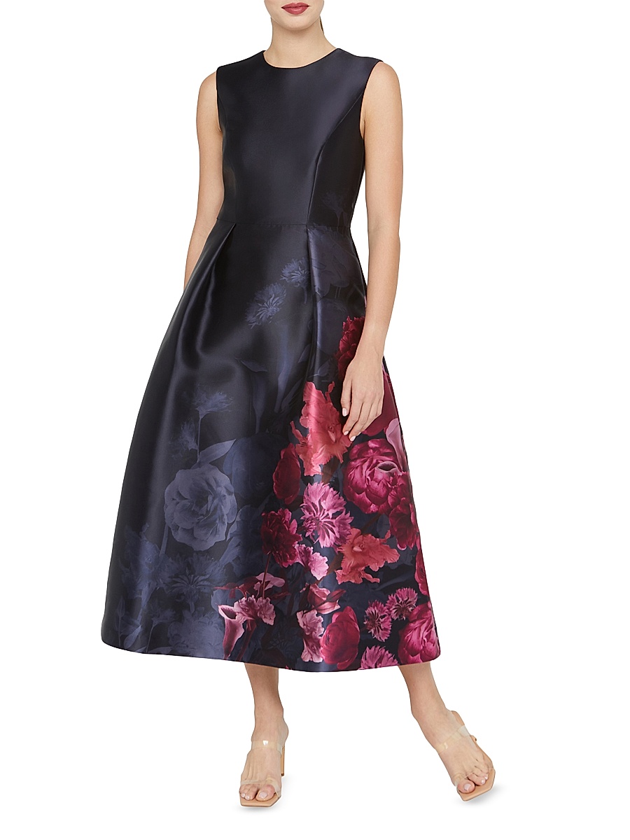 Kay Unger - Women's Landon Floral Mikado Fit & Flare Midi-Dress Kay Unger - Women's Landon Floral Mikado Fit & Flare Midi-Dress