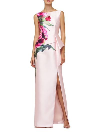 Kay Unger Women's Luciana Satin Floral Column Gown