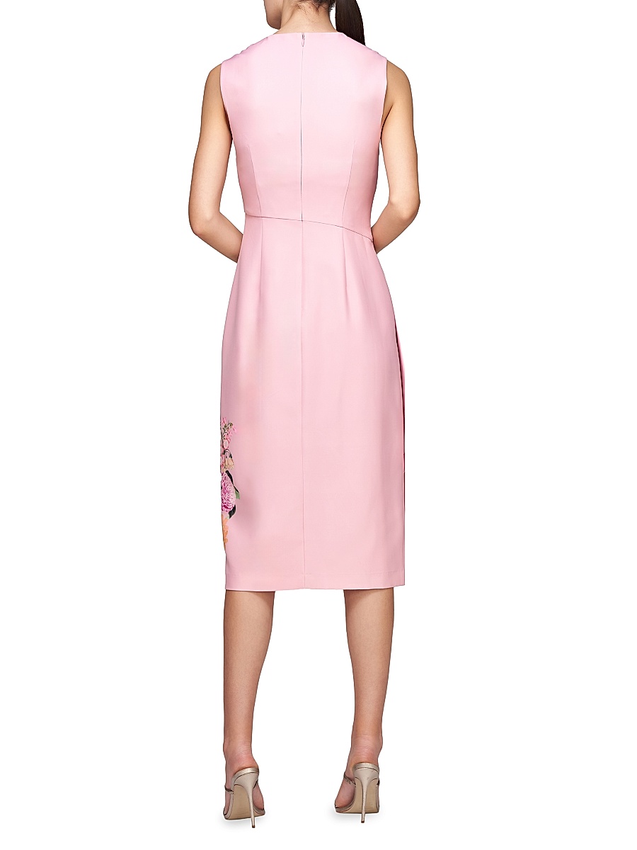 Kay Unger - Women's Mabel Draped Floral Midi-Dress Kay Unger - Women's Mabel Draped Floral Midi-Dress