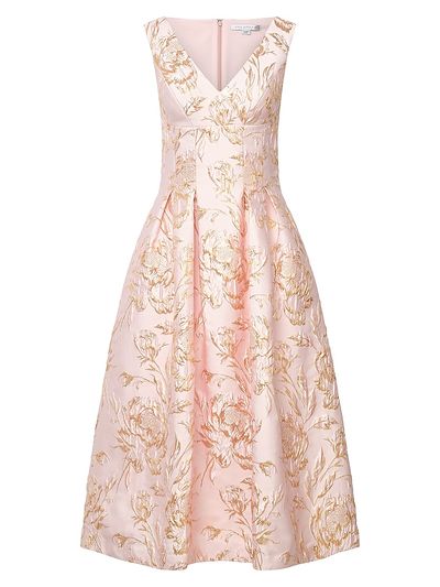 Kay Unger - Women's Saylor Rose Jacquard Tea-Length Cocktail Dress