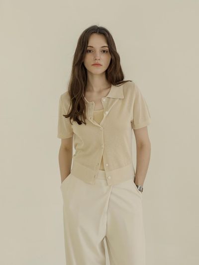 KELLY DONAHUE Collared short sleeve Cardigan Set