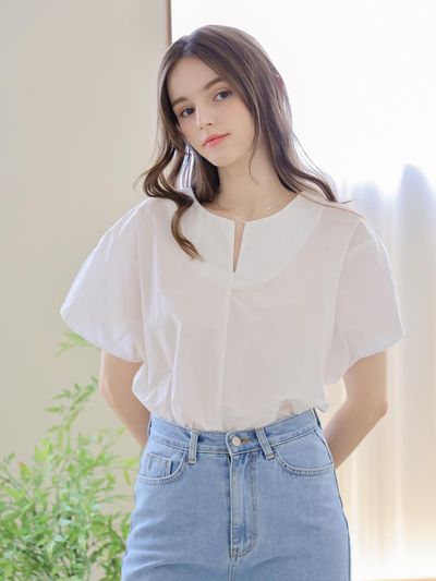 KELLY DONAHUE Cotton Blend Slit Blouse