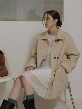KELLY DONAHUE Double-button Handmade Wool-blend Half Coat