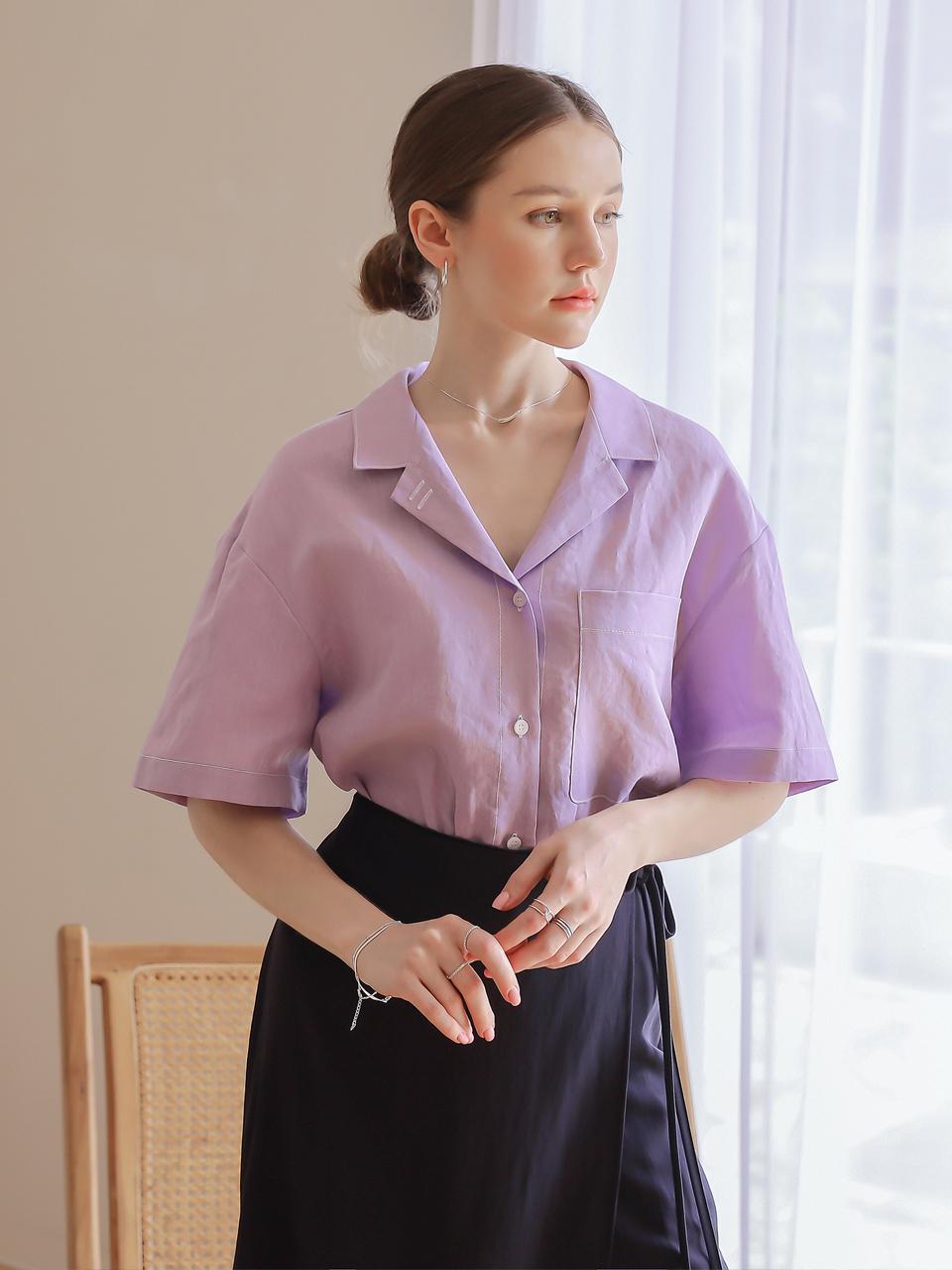 KELLY DONAHUE linen cropped stitch blouse