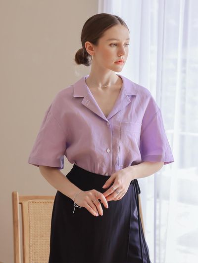 KELLY DONAHUE linen cropped stitch blouse